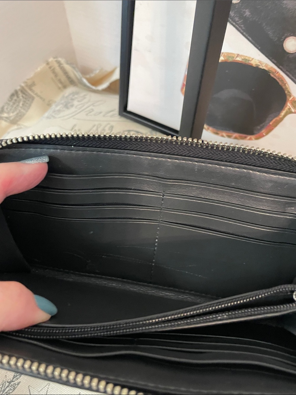 Coach Black and Gray Signature Zip Wallet - Picture 13 of 16